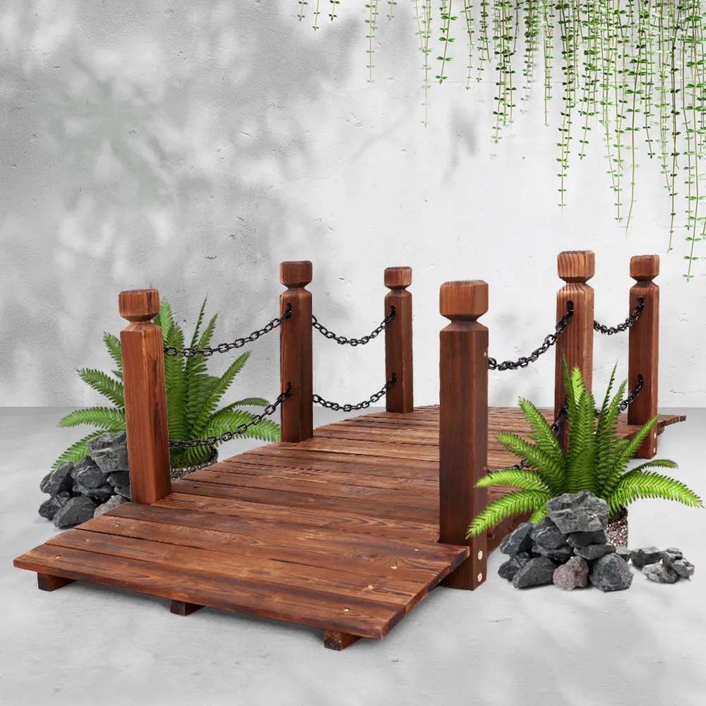 160cm Bridge With Chain Fir Wood Garden Decor Rustic Style Weatherproof