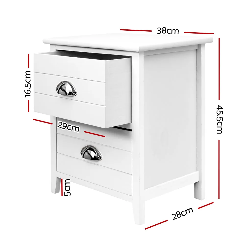 2x Bedside Table Nightstands 2 Drawers Storage Cabinet Bedroom Side White