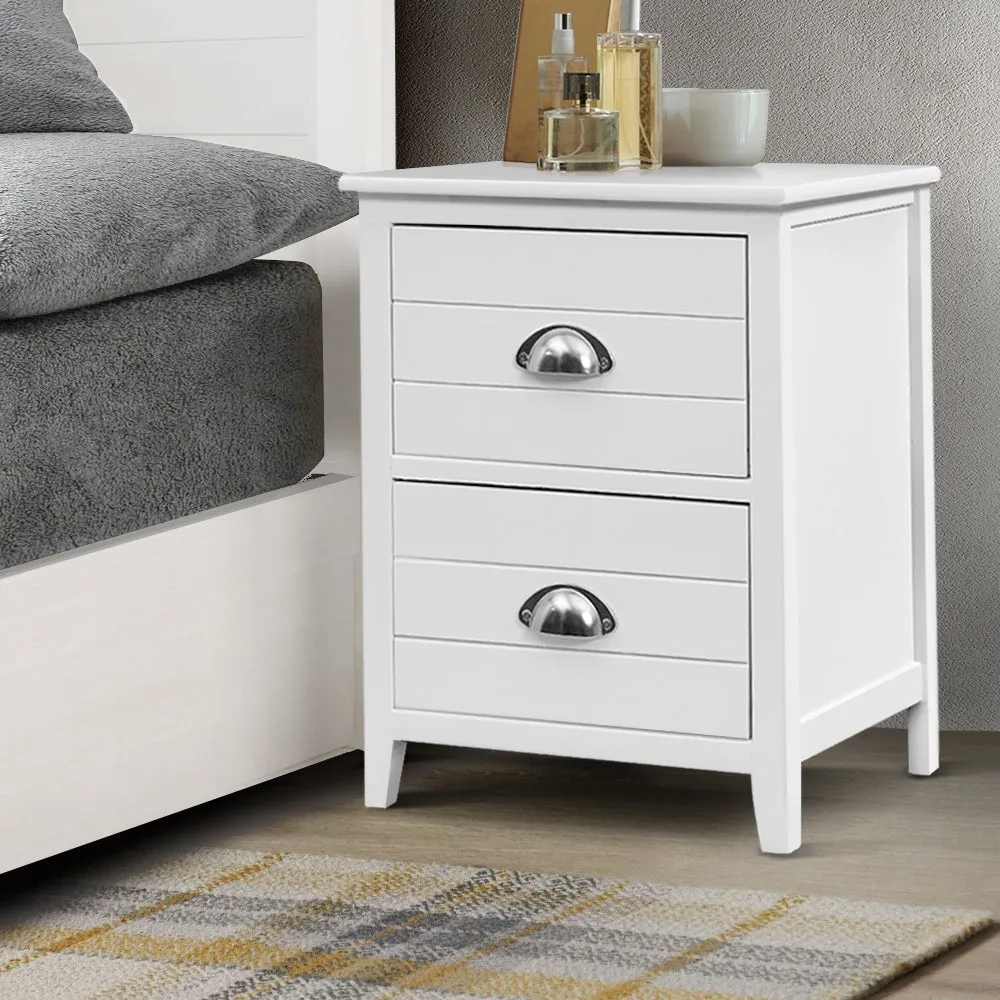2x Bedside Table Nightstands 2 Drawers Storage Cabinet Bedroom Side White