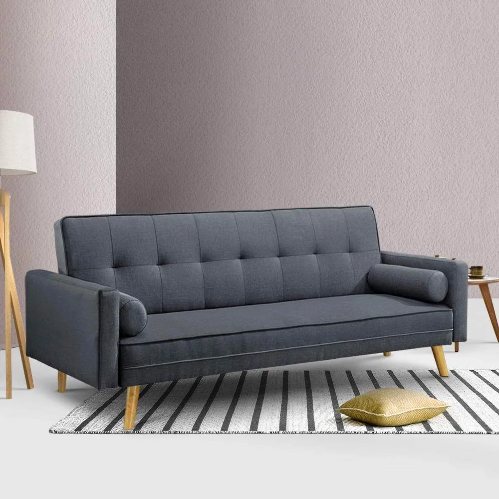 3 Seater Fabric Sofa Bed - Charcoal