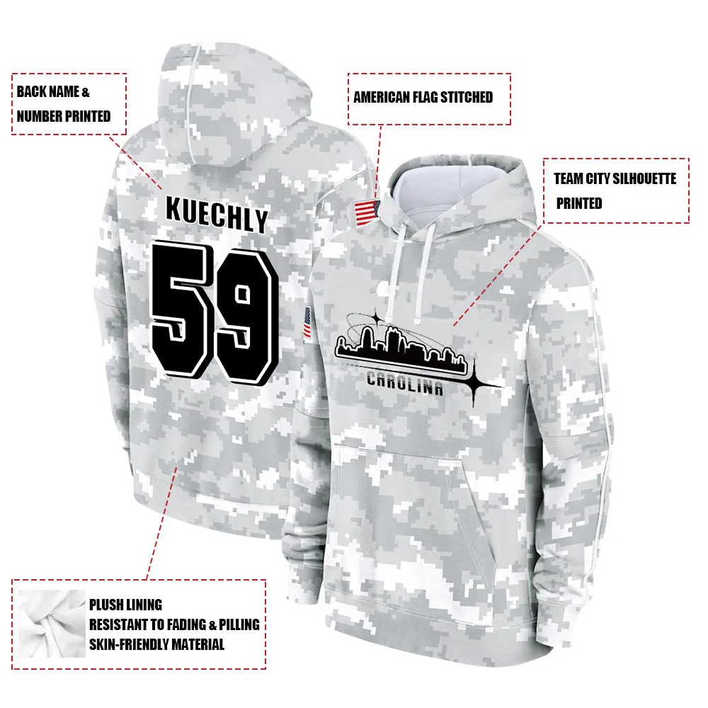 #59 Kuechly Salute to Players Hoodie Carolina Panthers Fashion Fan Hoodies Fall Fleece Tops American Football Fan Gifts