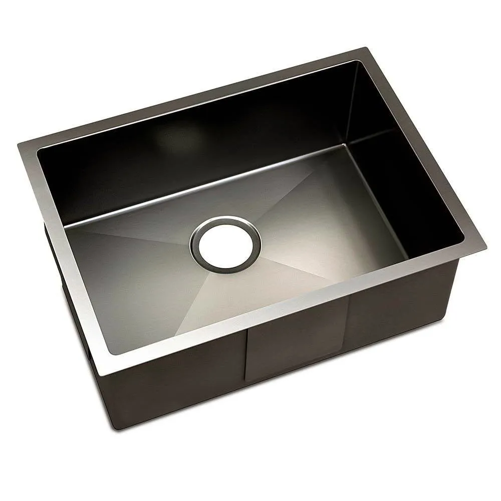 60cm Stainless Steel Kitchen Double Sink Basin Bowl Under/Top/Flush Mount Black