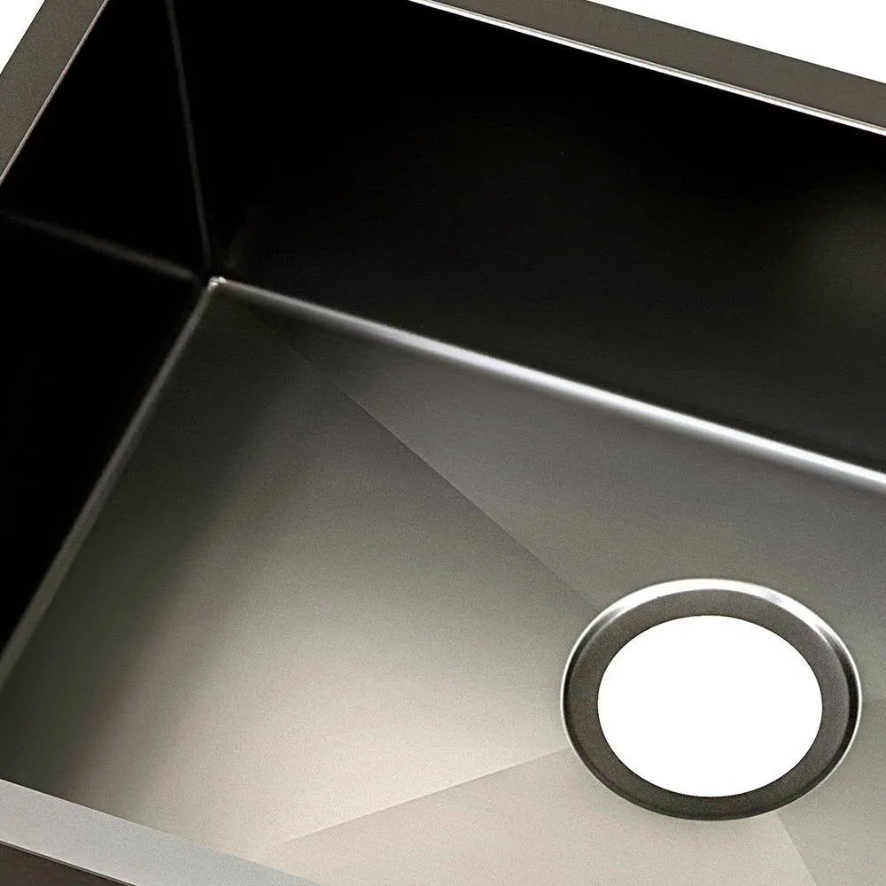 60cm Stainless Steel Kitchen Double Sink Basin Bowl Under/Top/Flush Mount Black