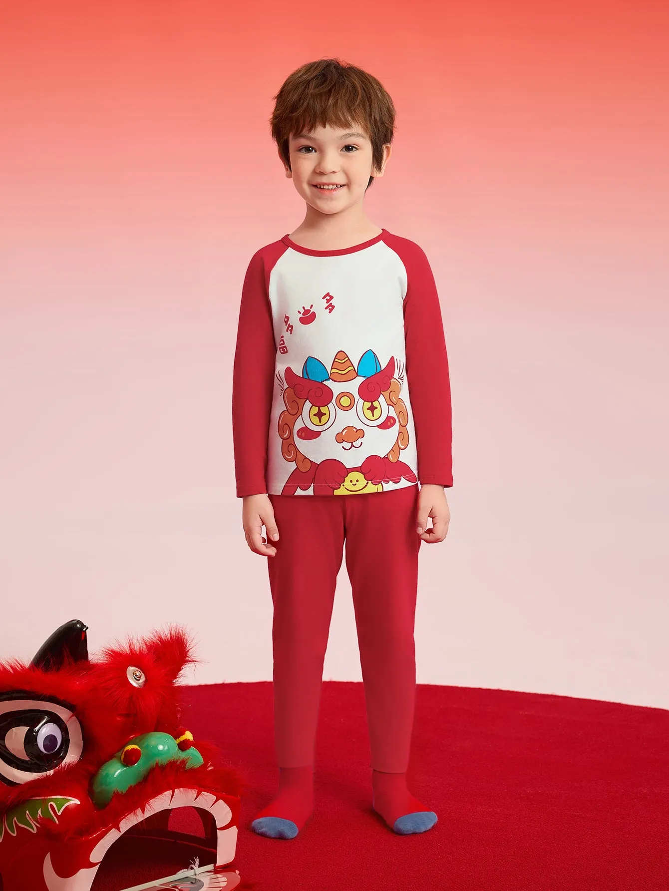 Balabala Baby Autumn Clothes Suit Year of the Snake Boy And Girl Thermal Underwear Animal Year Red Pajamas