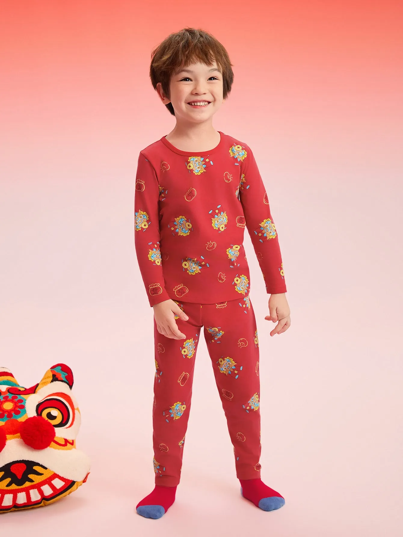 Balabala Baby Autumn Clothes Suit Year of the Snake Boy And Girl Thermal Underwear Animal Year Red Pajamas