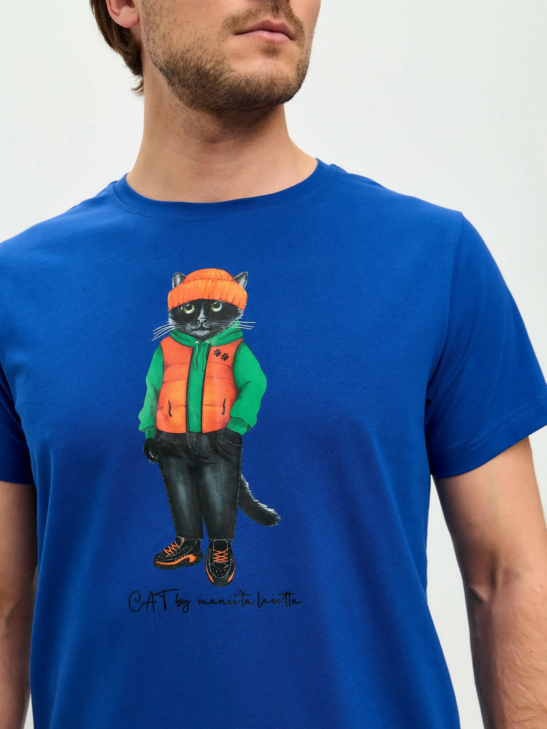 Blue Printed T-shirt HOODIE CAT