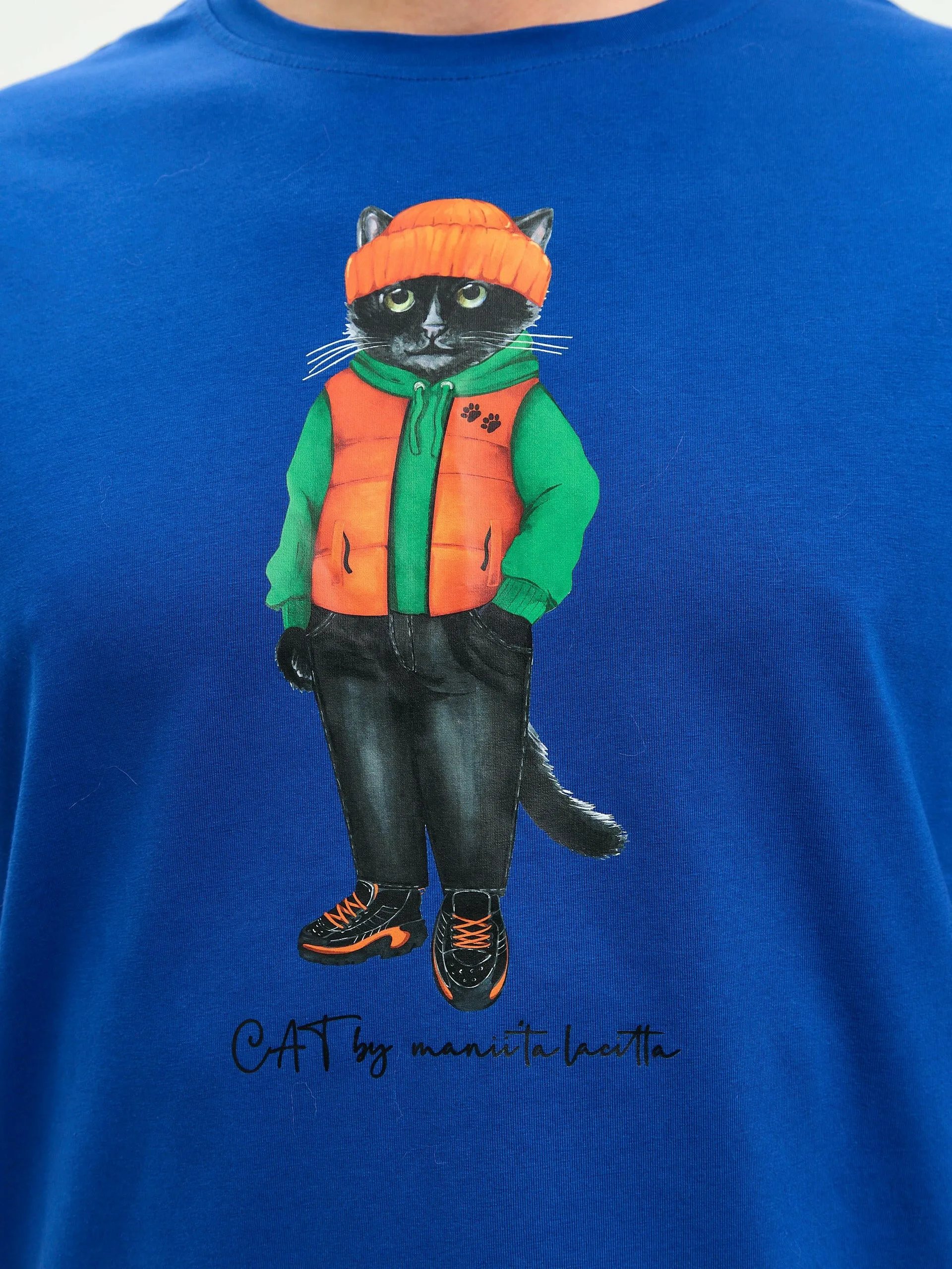 Blue Printed T-shirt HOODIE CAT