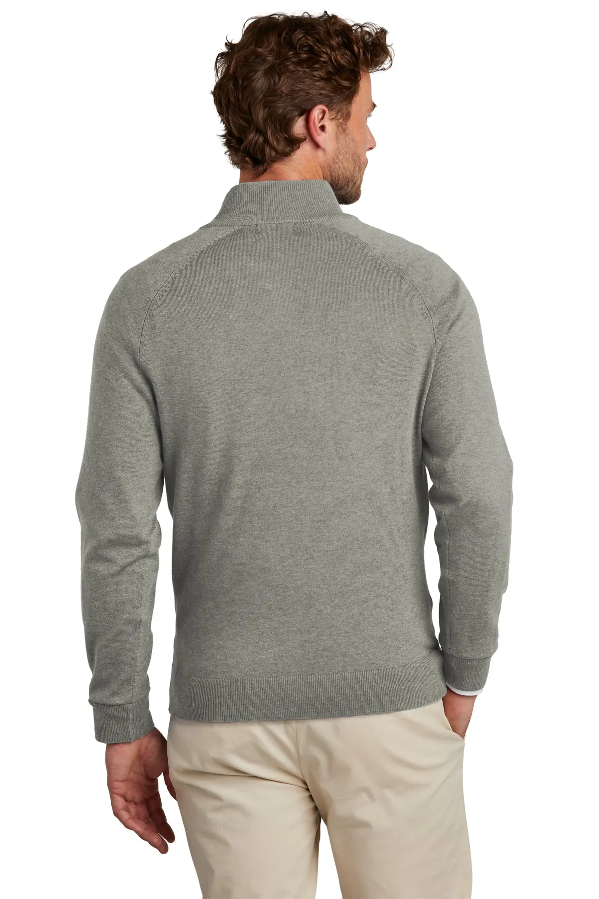 Brooks Brothers Cotton Stretch Custom 1/4-Zip Sweaters, Light Shadow Grey Heather