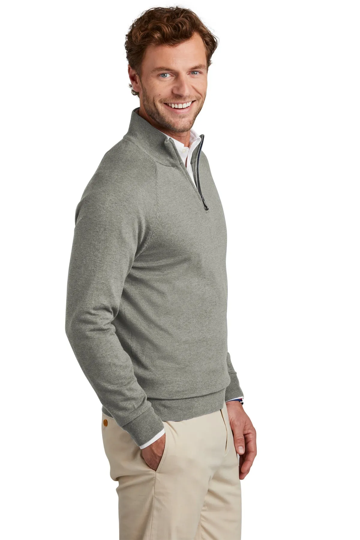 Brooks Brothers Cotton Stretch Custom 1/4-Zip Sweaters, Light Shadow Grey Heather