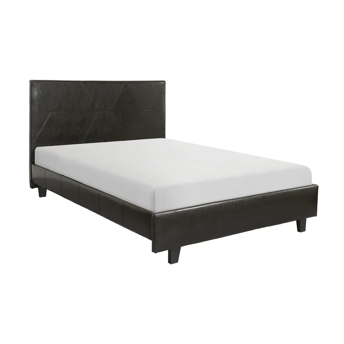 Brown Diamond-Stitched Faux Leather Queen Platform Bed - Solid Wood Frame