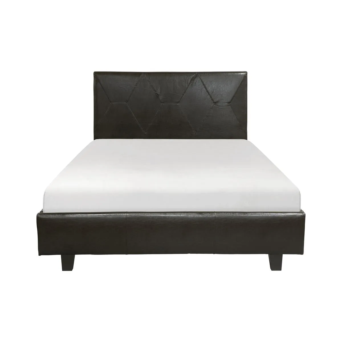Brown Diamond-Stitched Faux Leather Queen Platform Bed - Solid Wood Frame