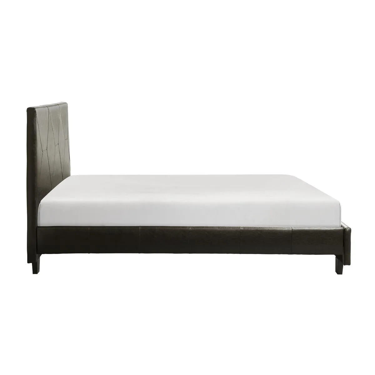 Brown Diamond-Stitched Faux Leather Queen Platform Bed - Solid Wood Frame