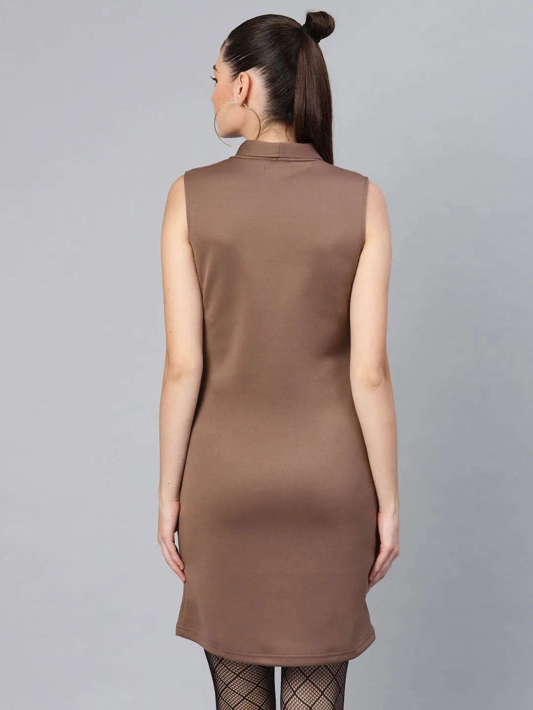 Brown Sleeveless Blazer Dress