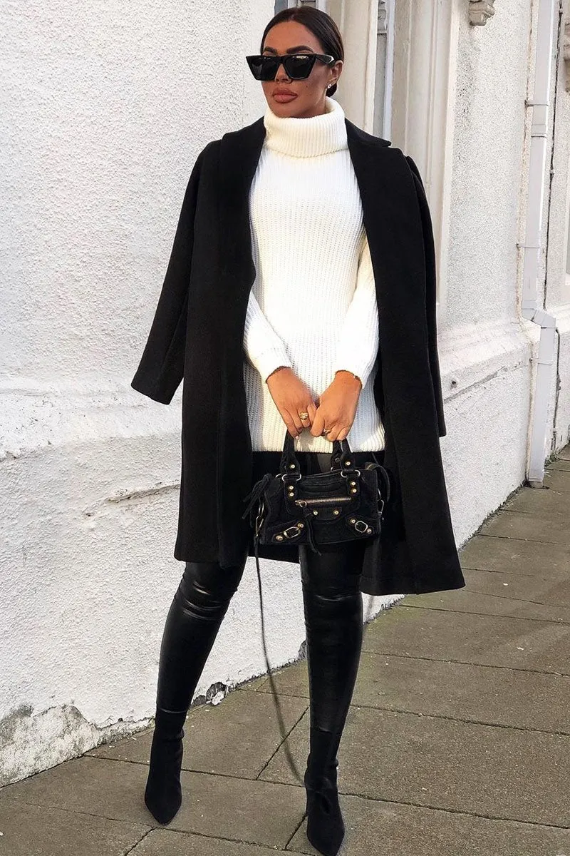 Cream Roll Neck Mini Jumper Dress - Dariyana