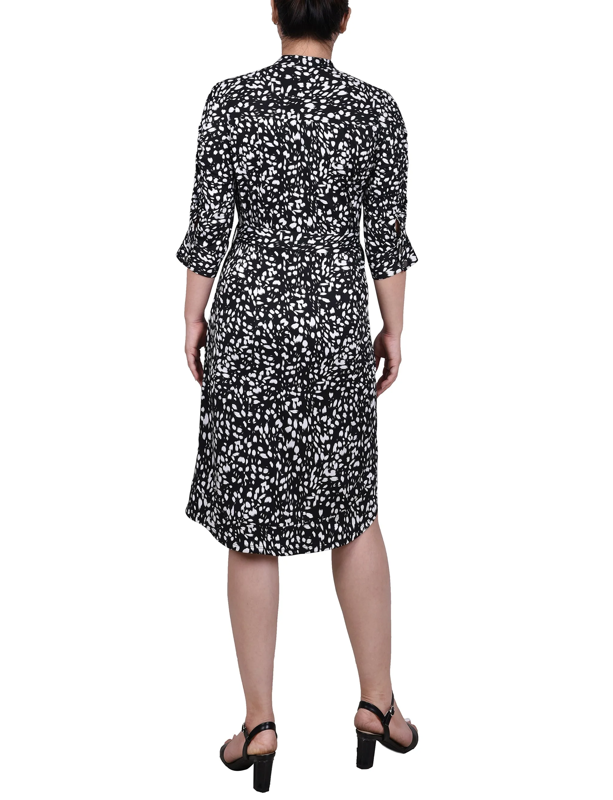 Elbow Sleeve Y Neck Dress