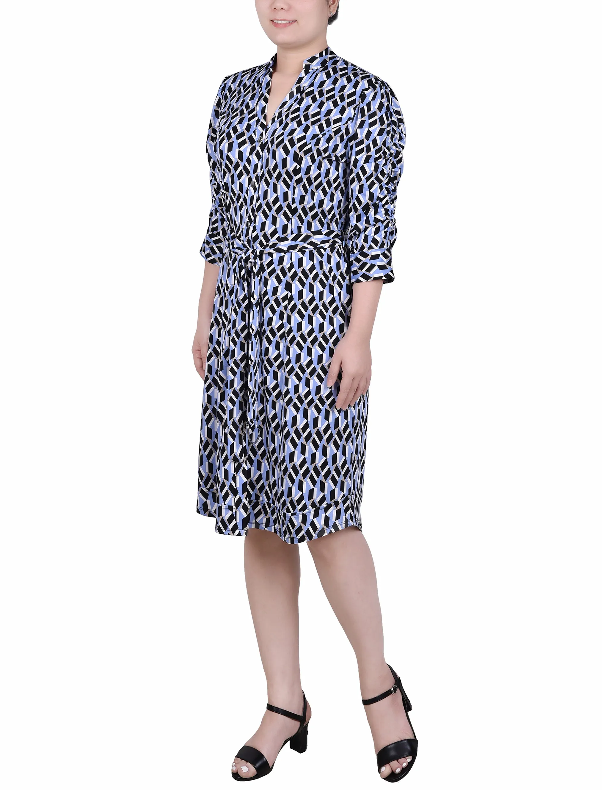 Elbow Sleeve Y Neck Dress
