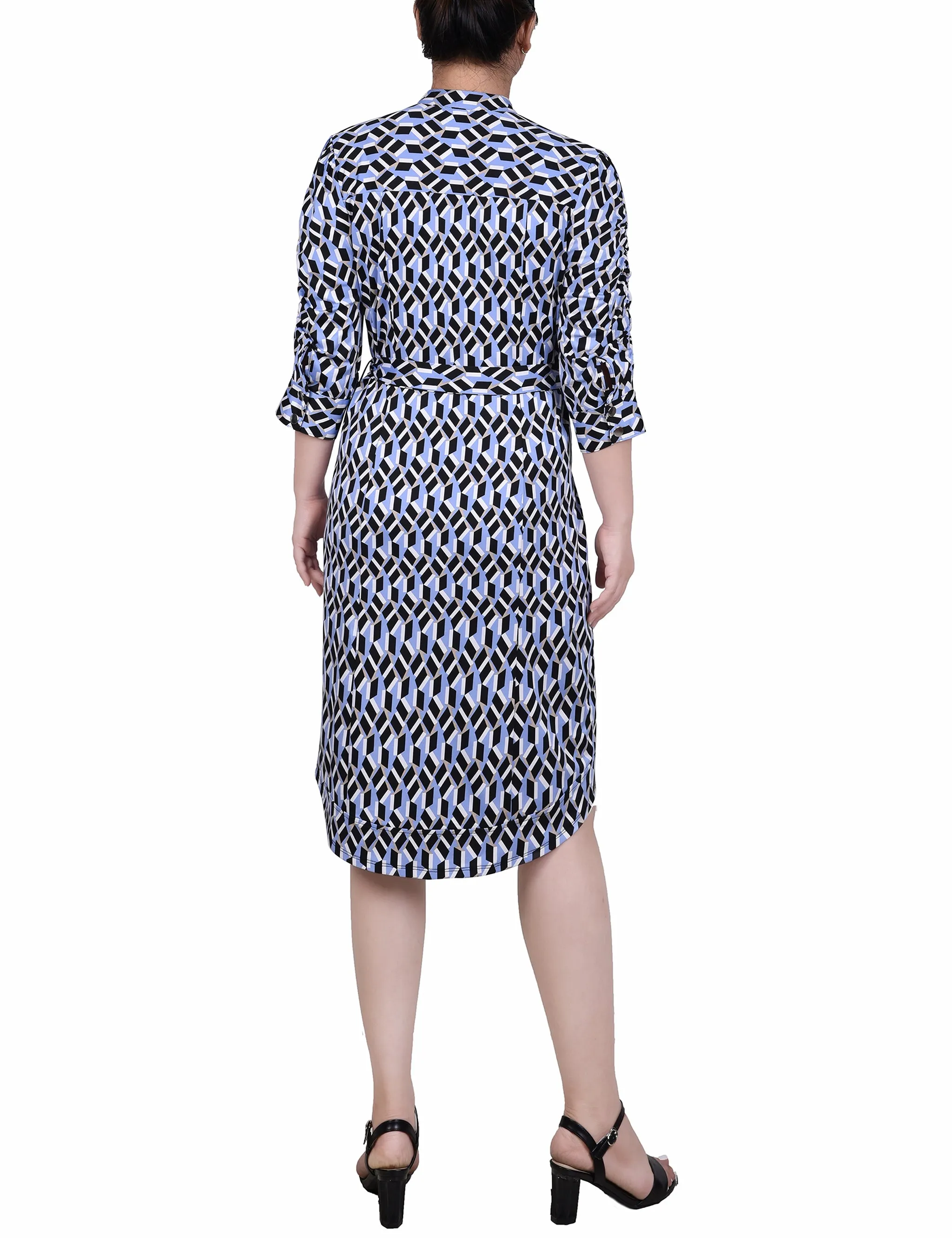 Elbow Sleeve Y Neck Dress