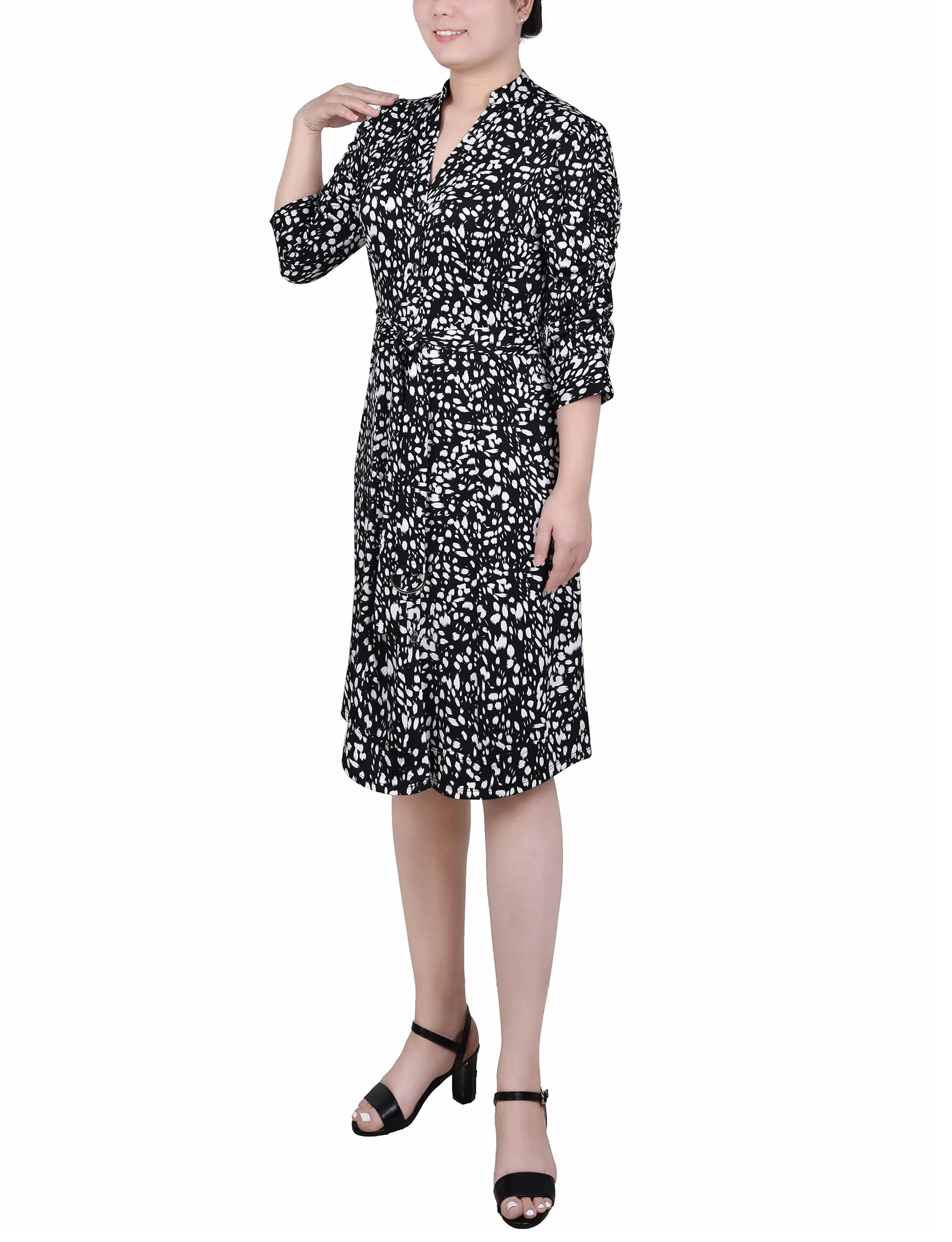 Elbow Sleeve Y Neck Dress