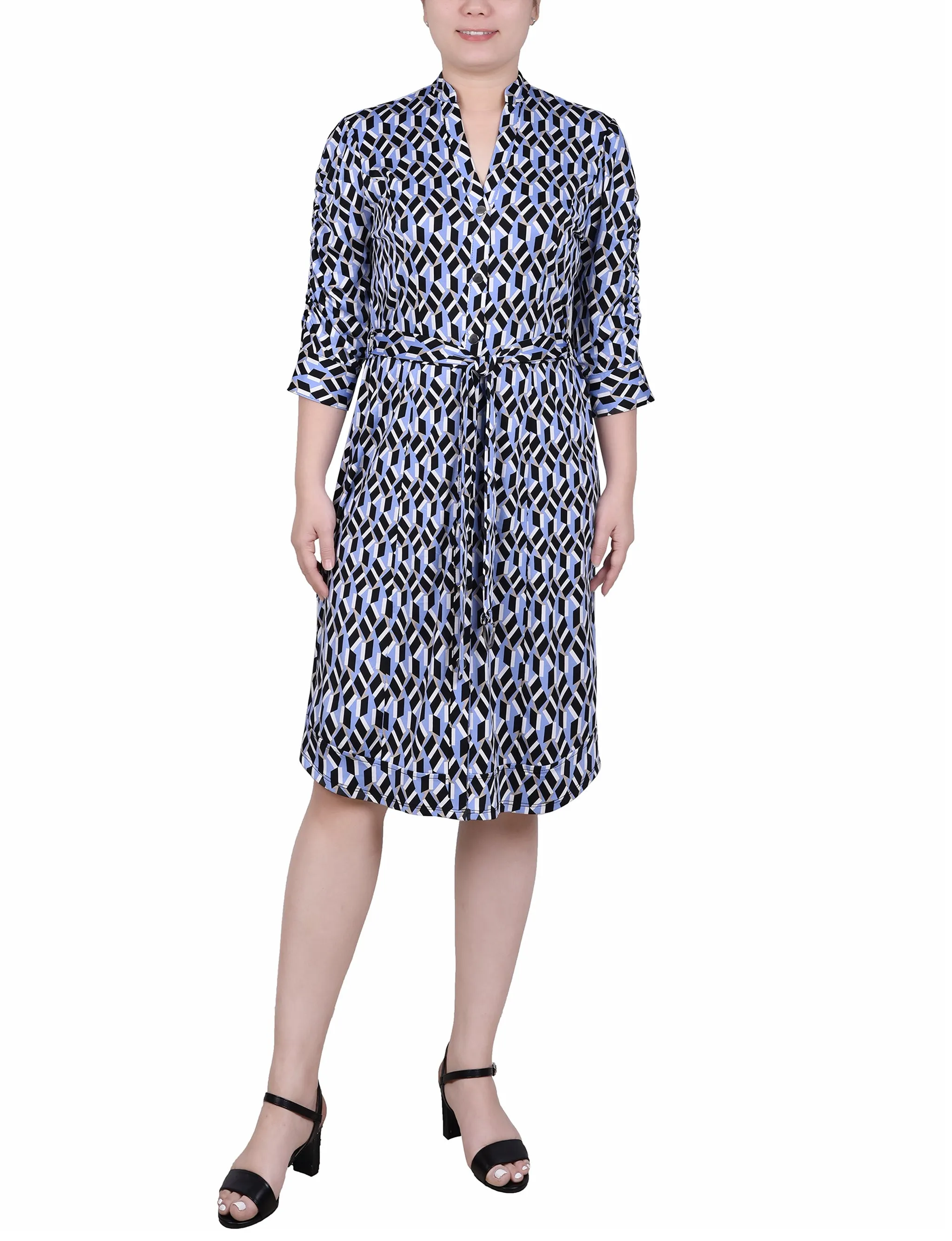 Elbow Sleeve Y Neck Dress
