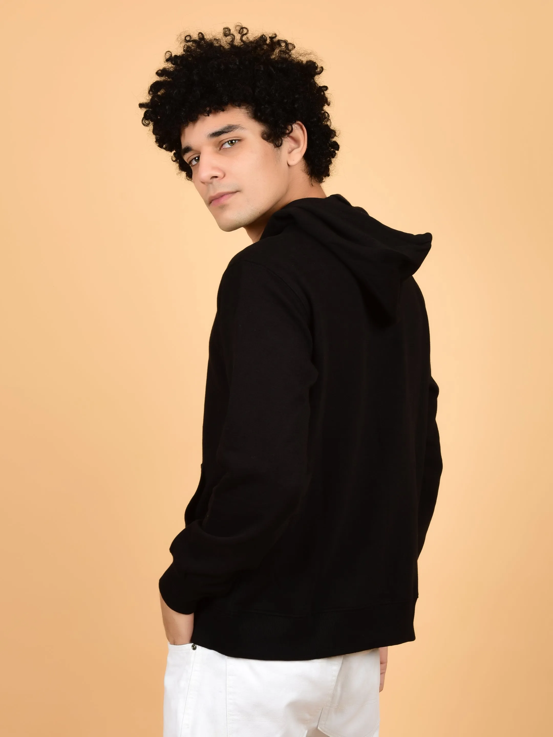 Flawless Letest Men Black Printed Hoodie