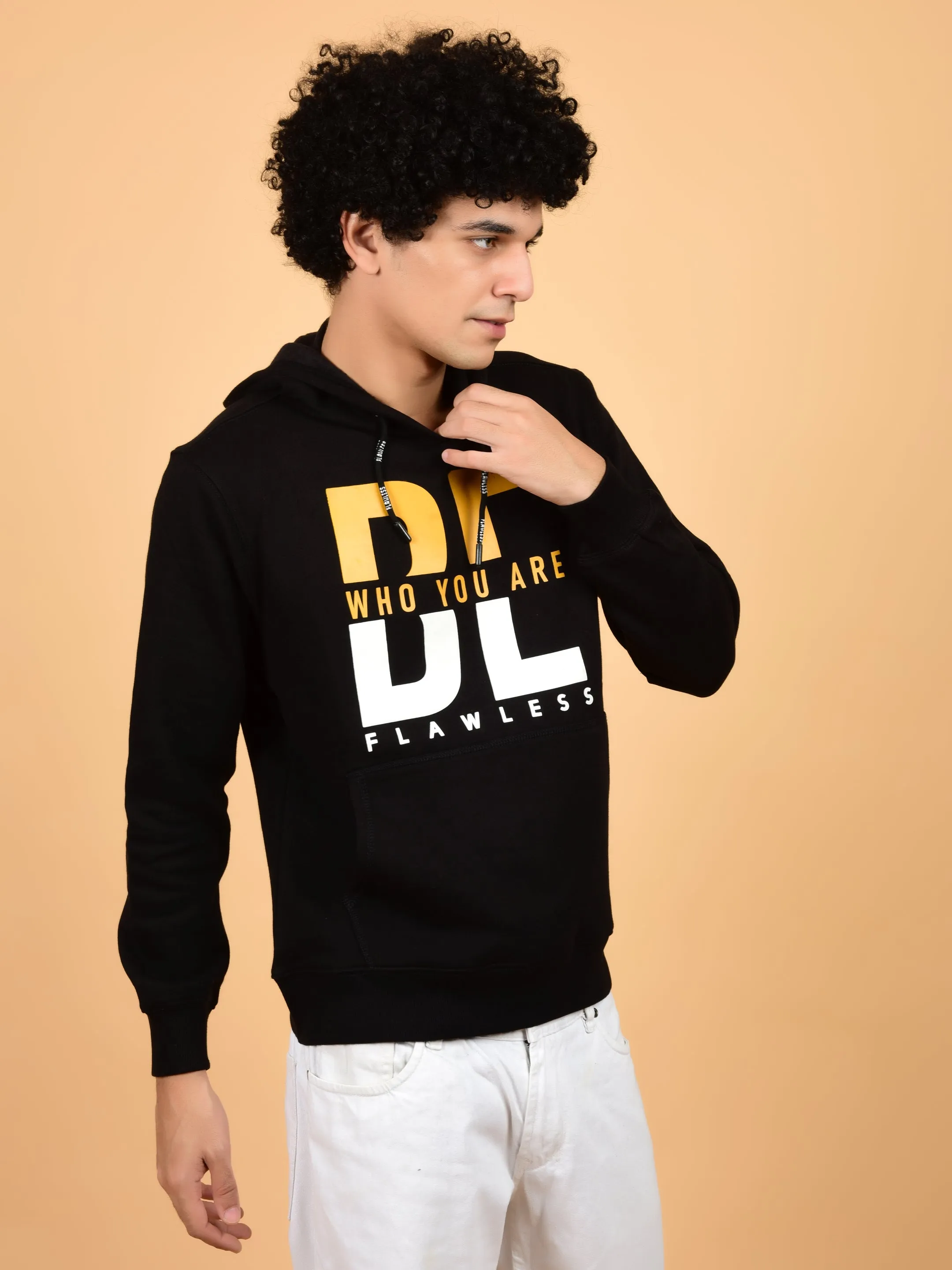 Flawless Letest Men Black Printed Hoodie