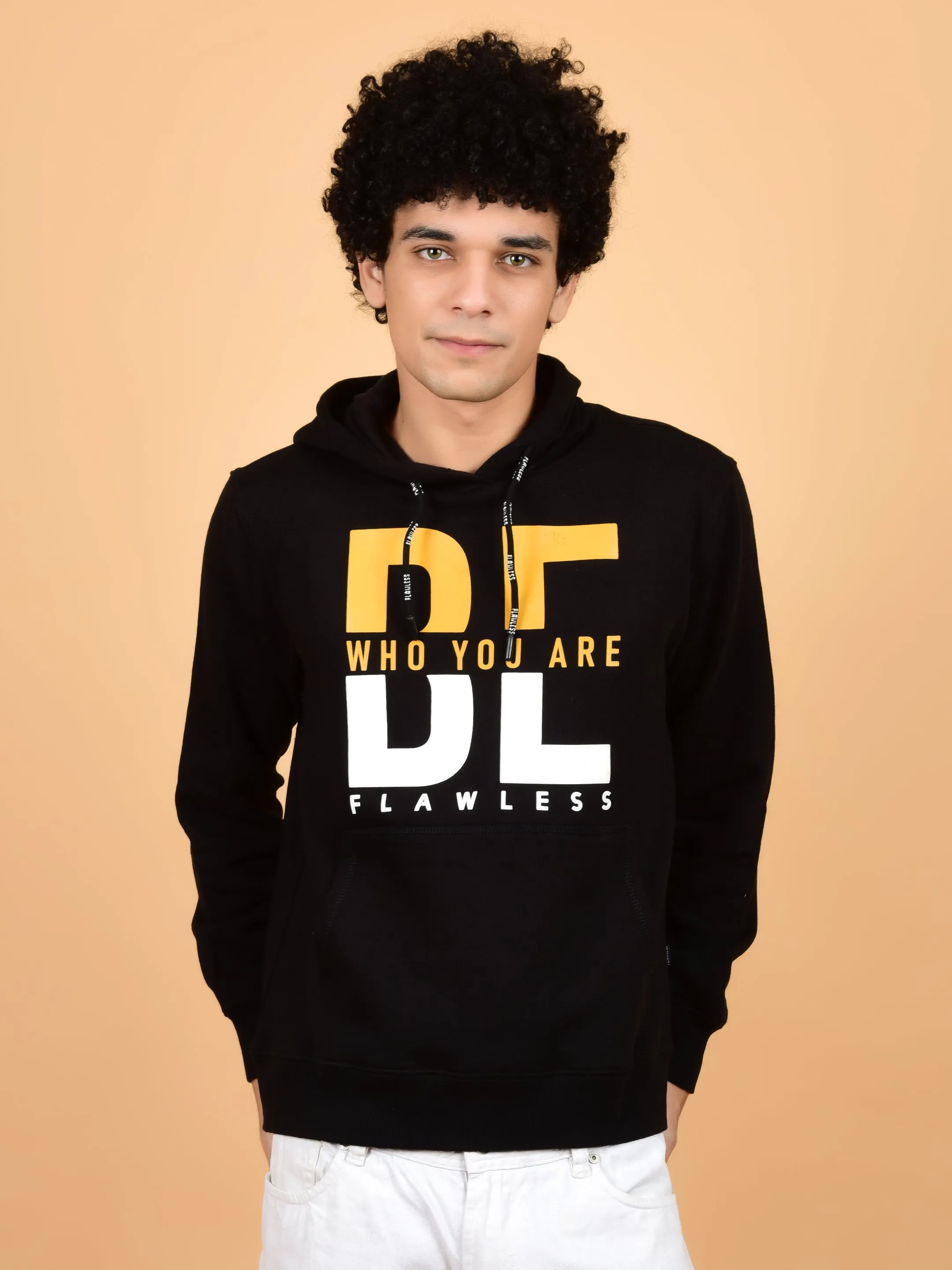 Flawless Letest Men Black Printed Hoodie