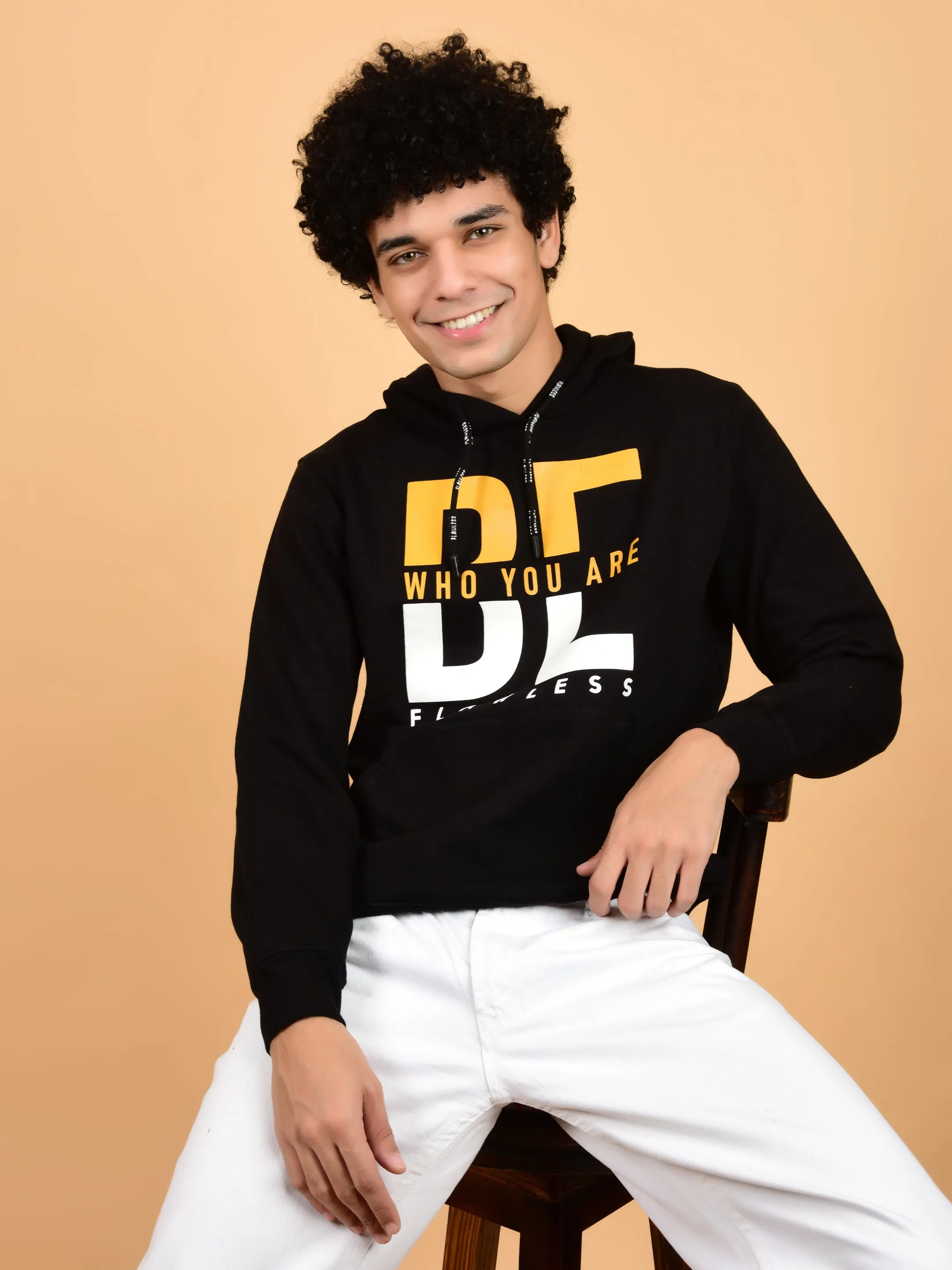 Flawless Letest Men Black Printed Hoodie