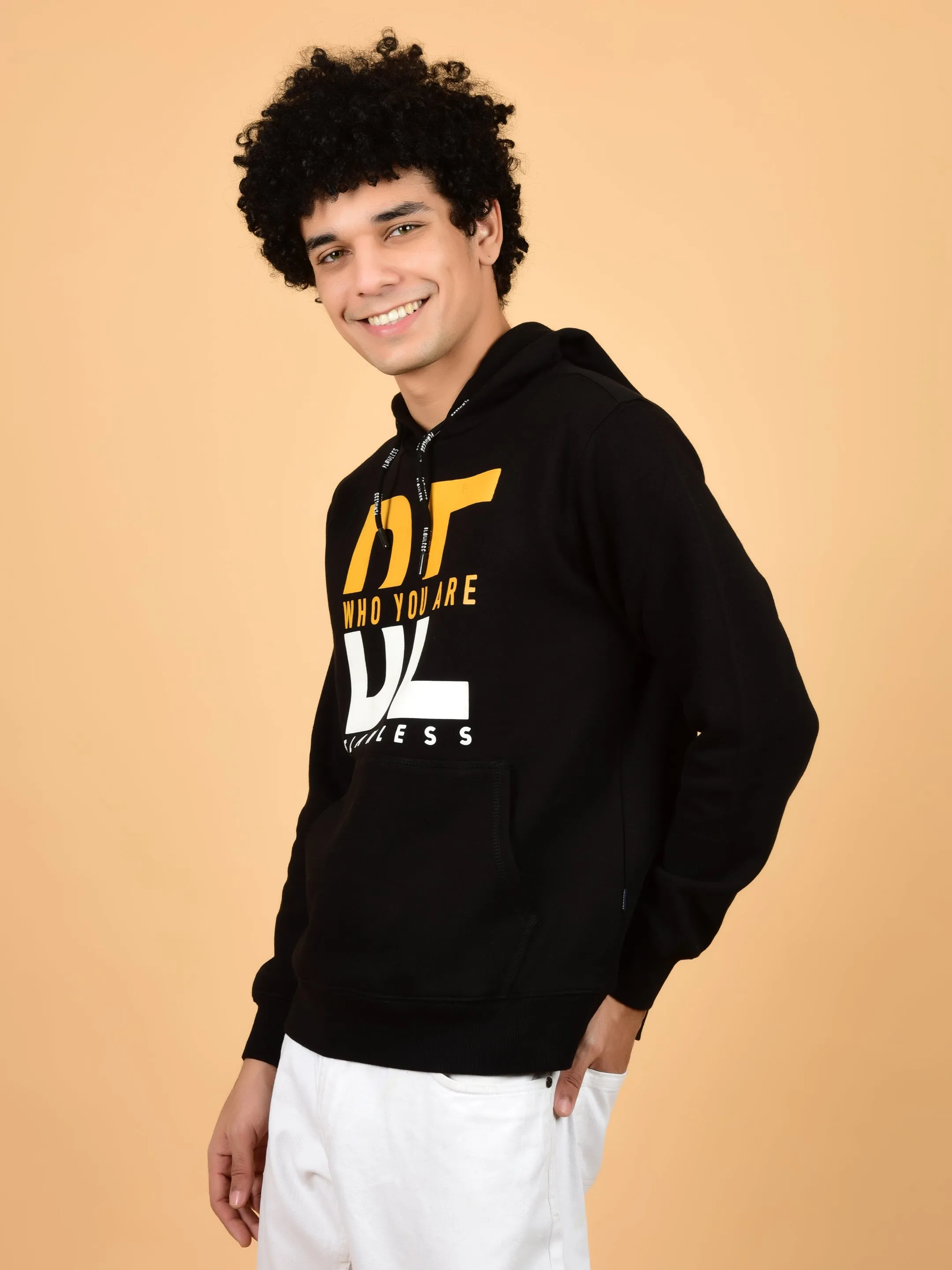 Flawless Letest Men Black Printed Hoodie