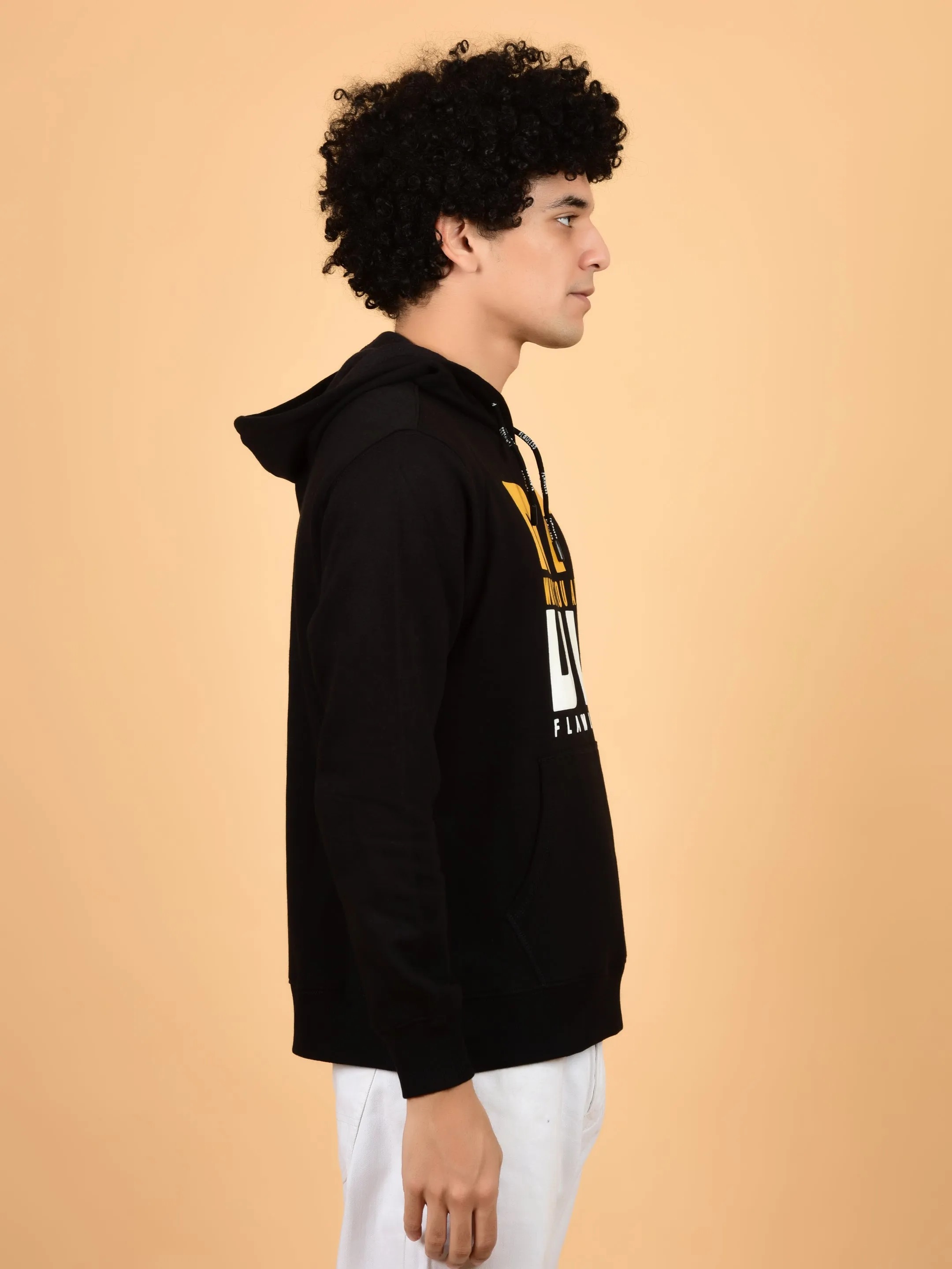 Flawless Letest Men Black Printed Hoodie