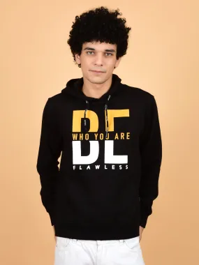 Flawless Letest Men Black Printed Hoodie