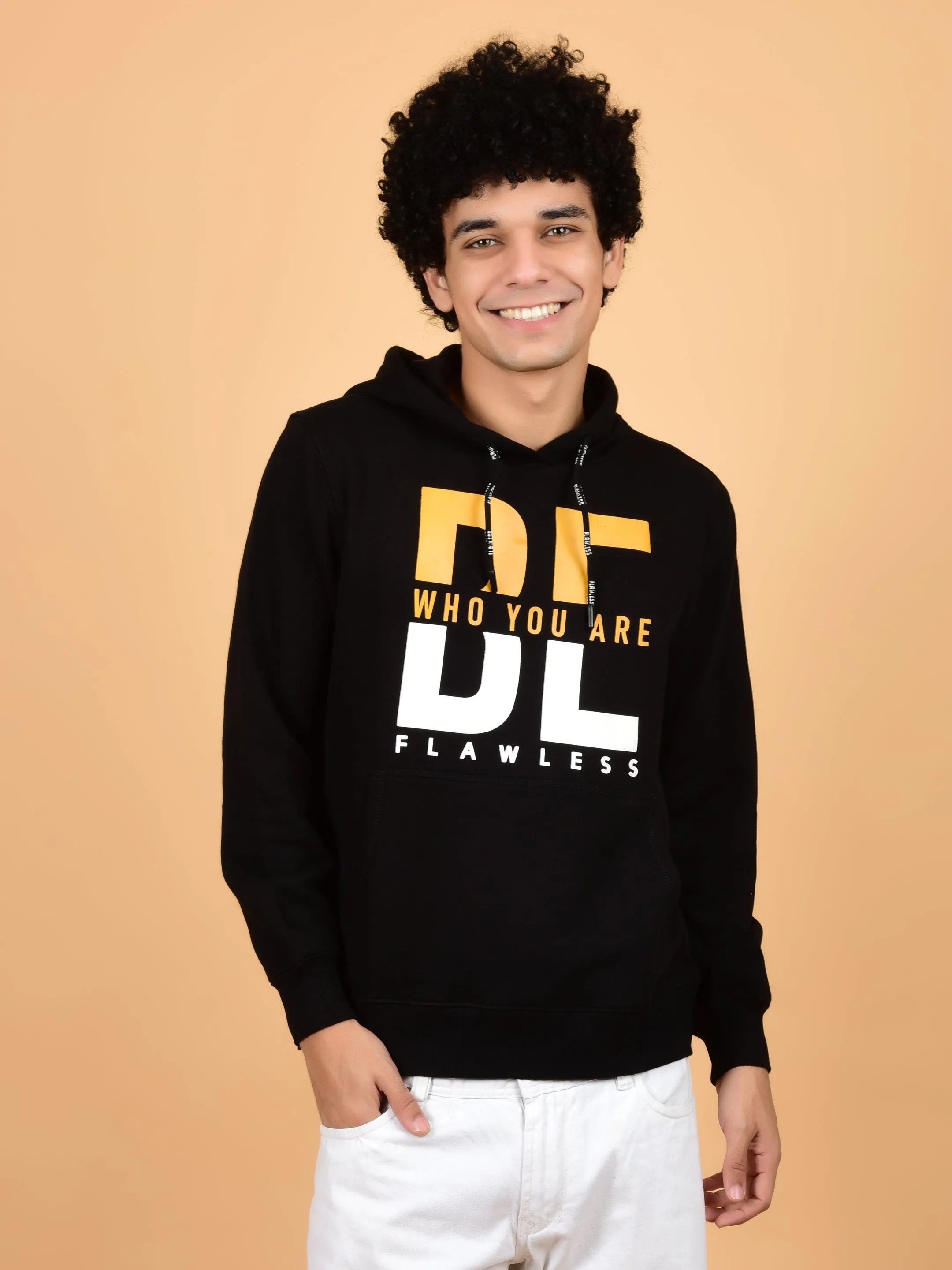 Flawless Letest Men Black Printed Hoodie