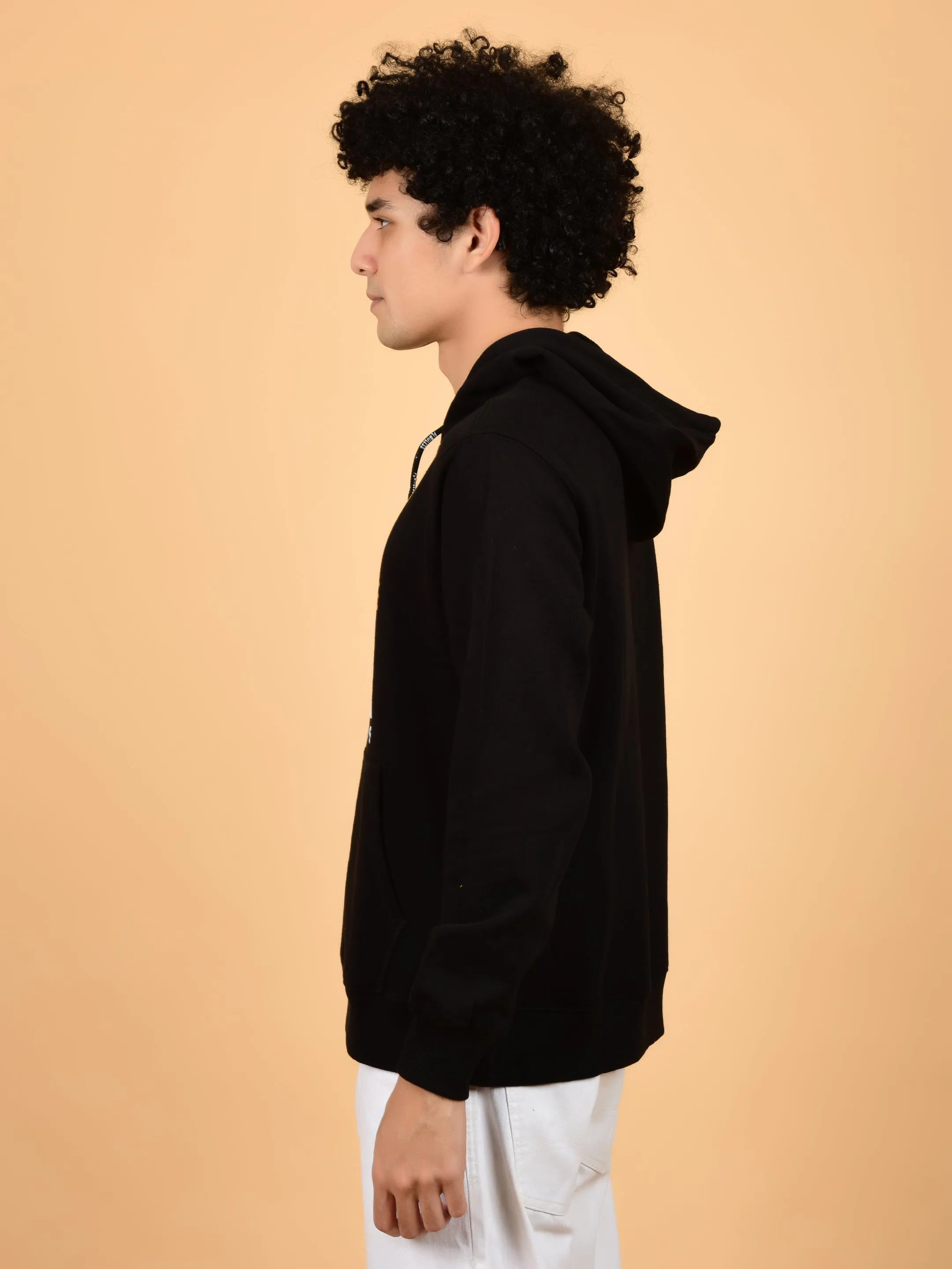 Flawless Letest Men Black Printed Hoodie