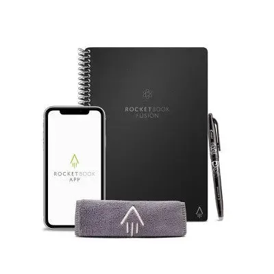 Fusion Smart Reusable Notebook 7 Page Styles 42 Pages 6"x8.8" Executive Size Eco-Friendly Notebook Black - Rocketbook