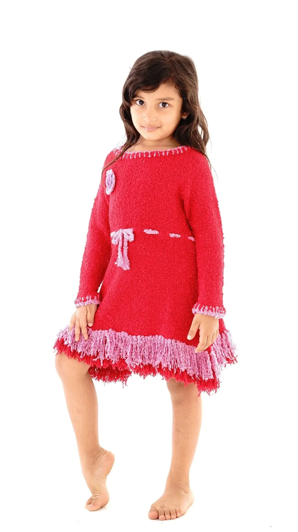 Girls' Long Sleeves Dress with Fringes