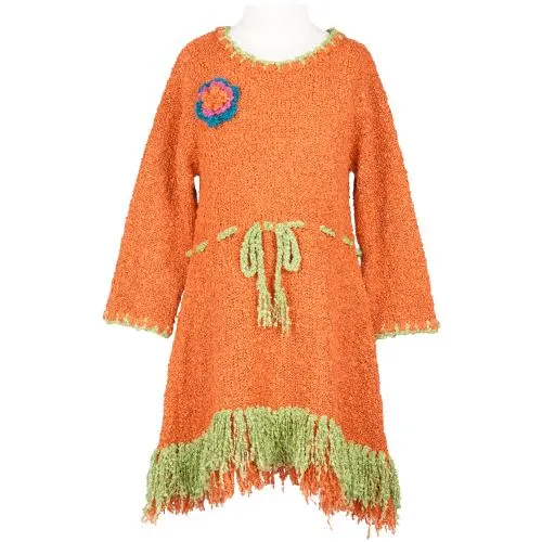 Girls' Long Sleeves Dress with Fringes
