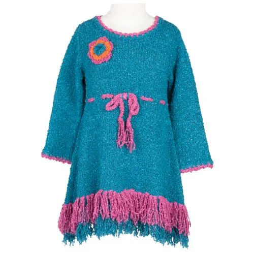 Girls' Long Sleeves Dress with Fringes