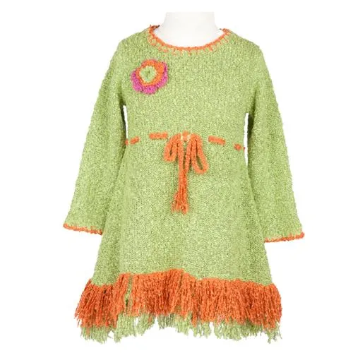 Girls' Long Sleeves Dress with Fringes