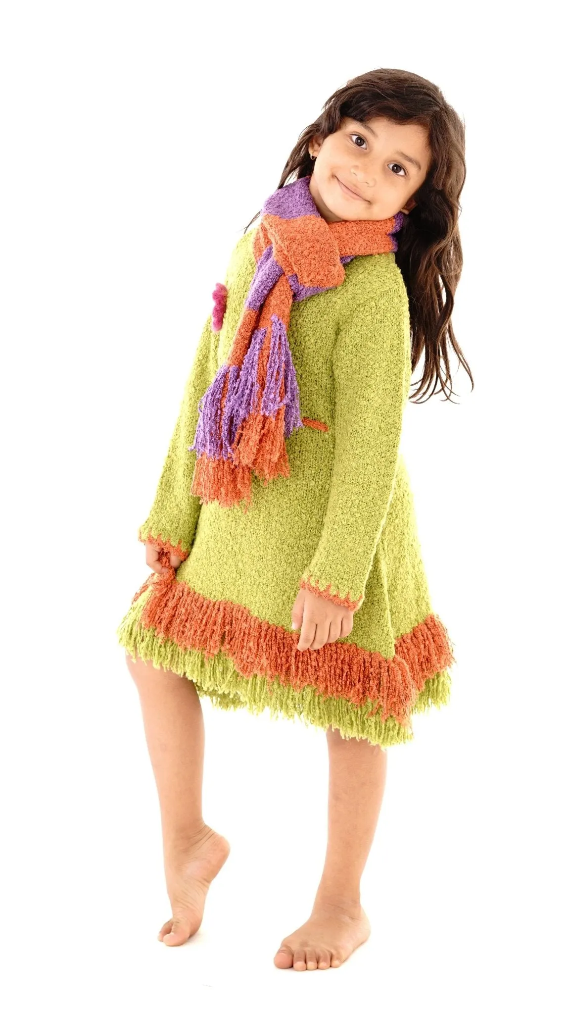 Girls' Long Sleeves Dress with Fringes