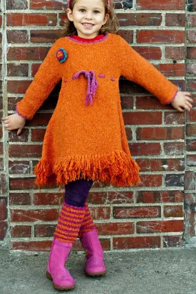 Girls' Long Sleeves Dress with Fringes
