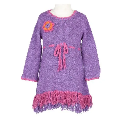 Girls' Long Sleeves Dress with Fringes