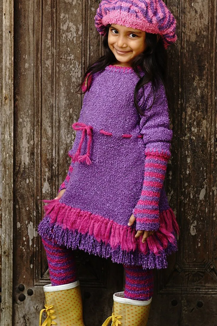 Girls' Long Sleeves Dress with Fringes