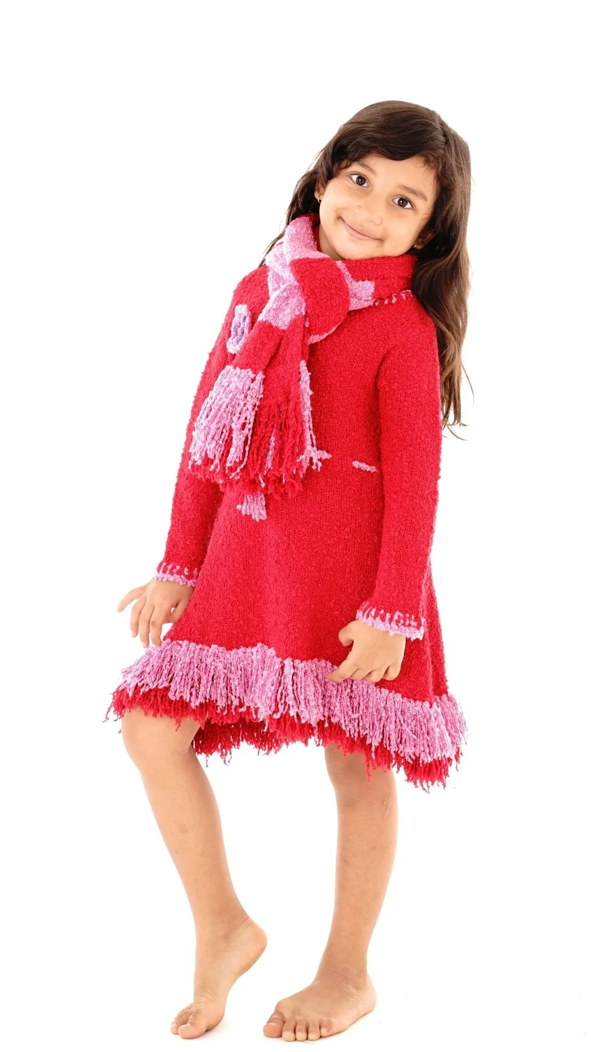 Girls' Long Sleeves Dress with Fringes