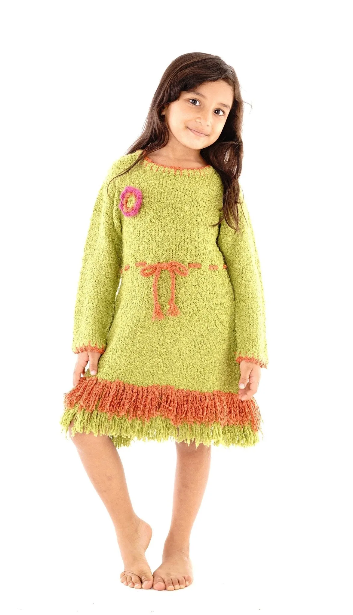 Girls' Long Sleeves Dress with Fringes