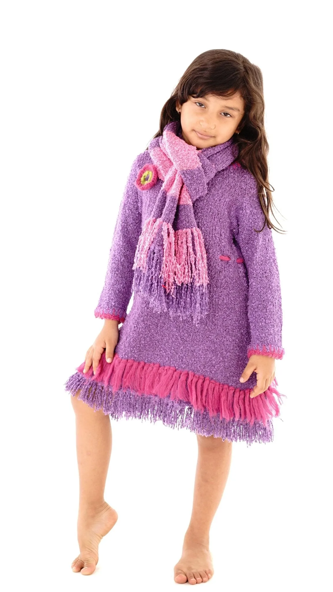Girls' Long Sleeves Dress with Fringes