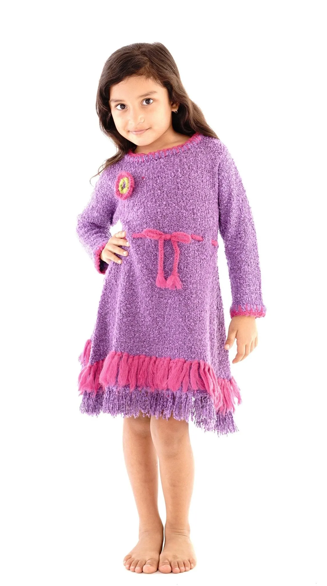 Girls' Long Sleeves Dress with Fringes