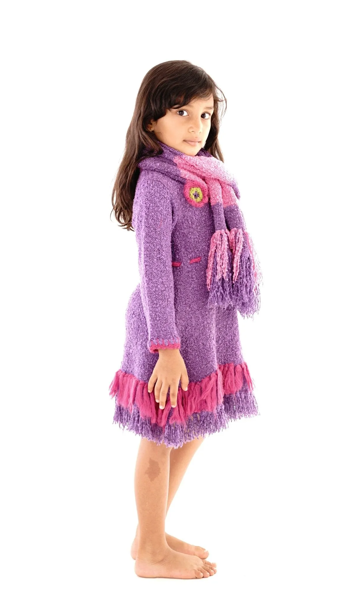 Girls' Long Sleeves Dress with Fringes