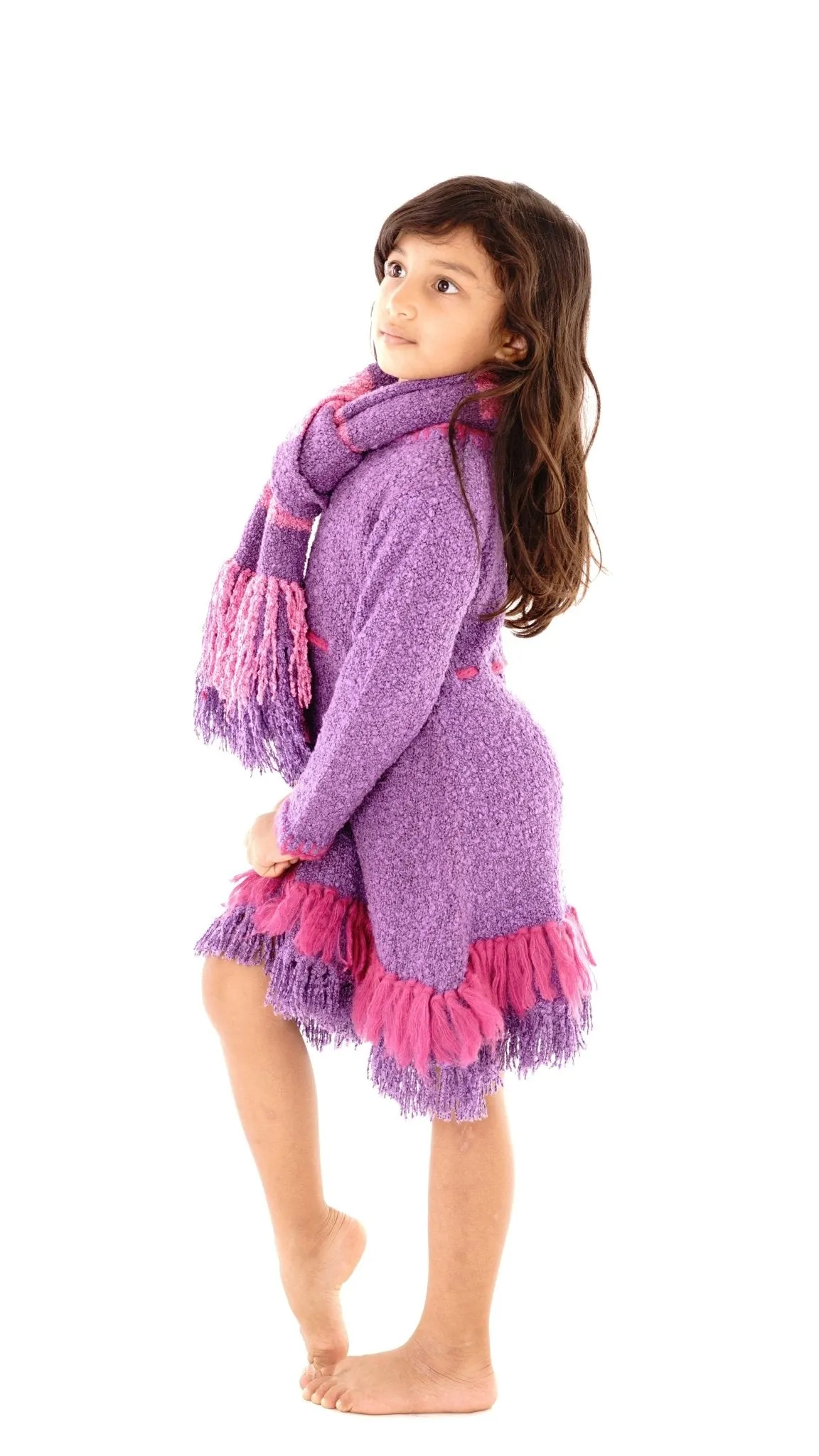 Girls' Long Sleeves Dress with Fringes