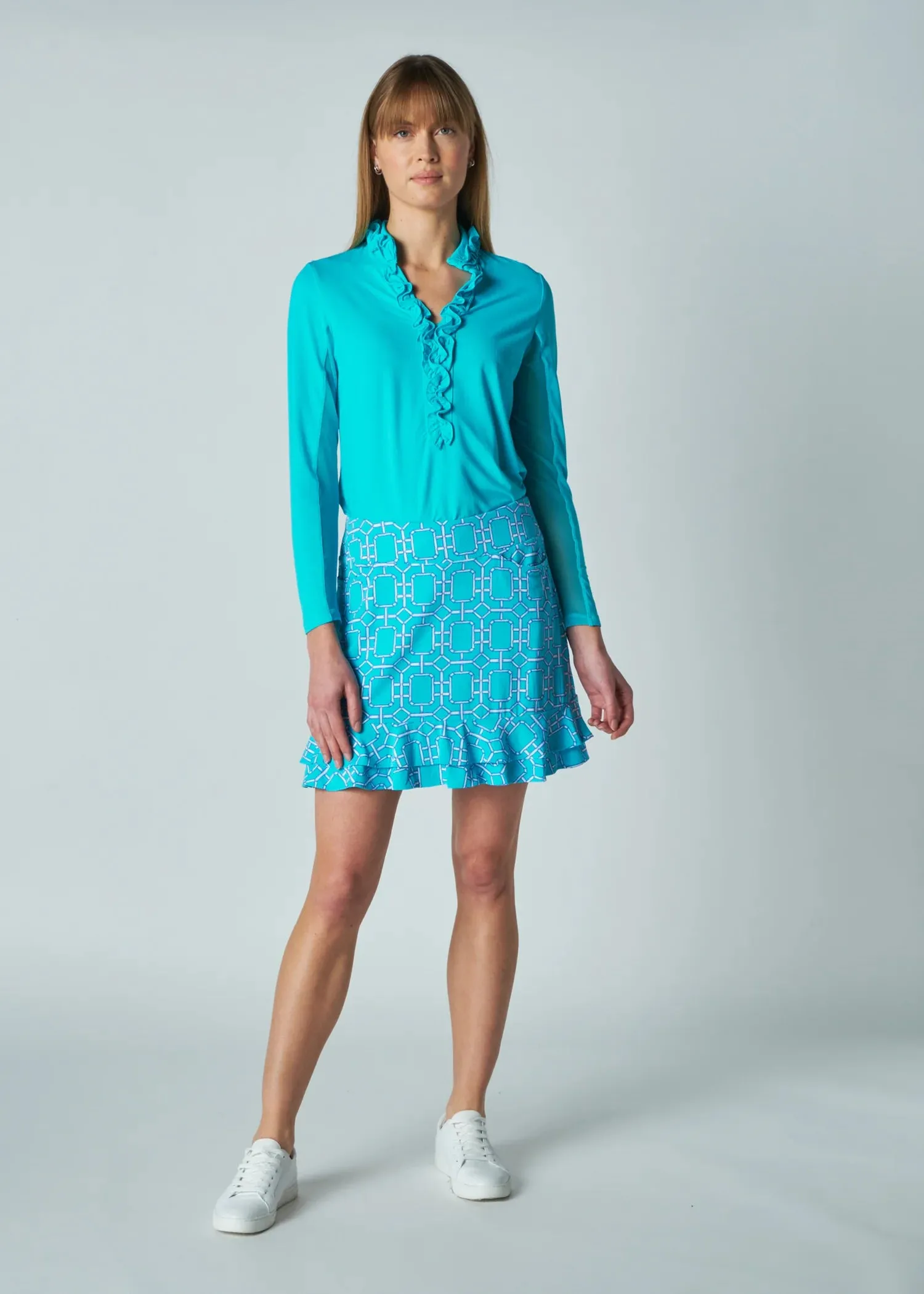 Gottex Solid Long Sleeve Solid Double Ruffle Sun Shirt-6 Beautiful Colors!