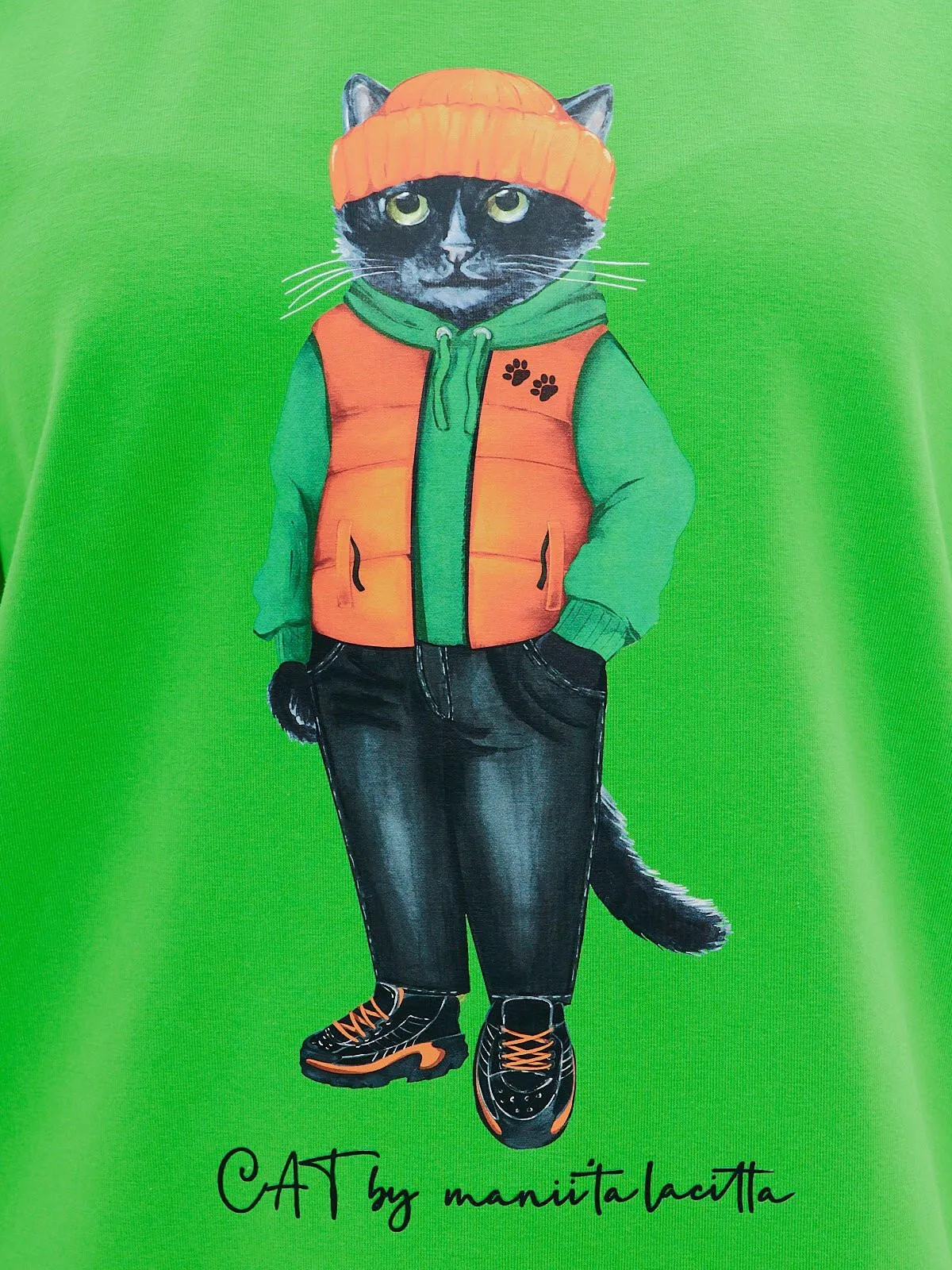 Green Printed T-shirt HOODIE CAT