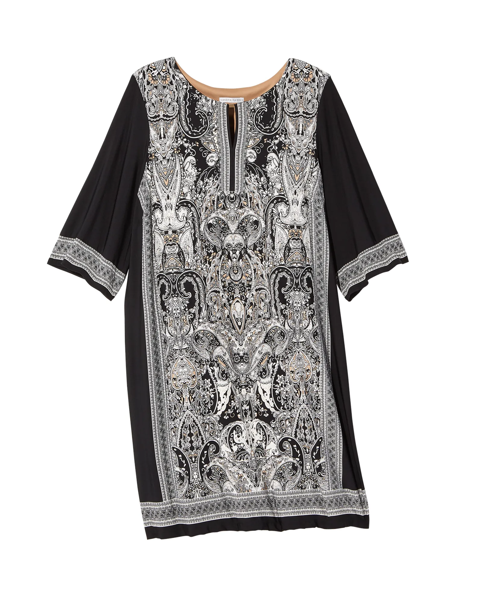 Karis Split-Neck Shift Dress | Black / White